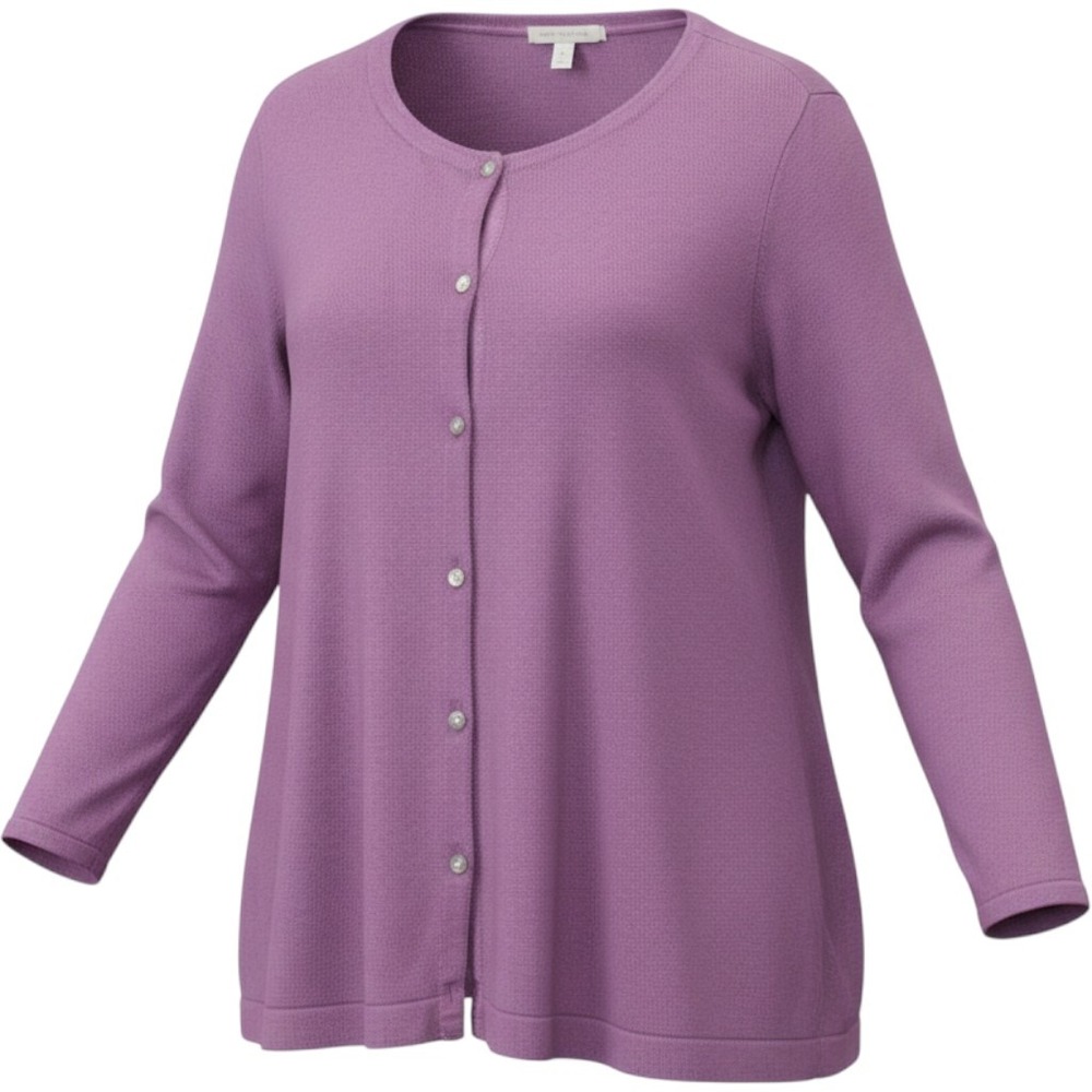 J. Jill Purple Button Front Cardigan Sweater Pleated Back 2X Womens 3/4 Sleeve
